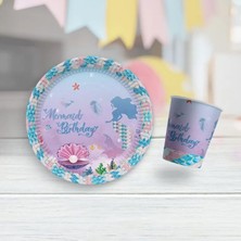 Deniz Kızı Temalı Karton Tabak Bardak Set 8 Tabak 8 Bardak