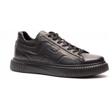 YT 280 Erkek Siyah Hakiki  Deri Bağcıklı Spor Ayakkabı