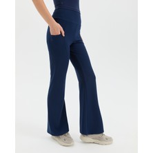 Ayma Active Kadın Indigo Lacivert EcoVero™Viskoz Pensli, Yüksek Bel, Cepli Flare Pantolon