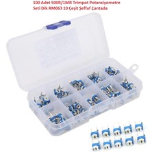 Hatfon 100 Adet 500R/1MR Trimpot Potansiyometre Seti Dik RM065 10 Çeşit Şeffaf Çantada