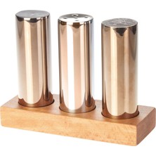 Atom Everest Büyük Yuvarlak 3'lü Tuzluk Biberlik Seti Bakır