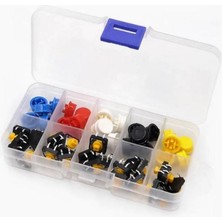 Hatfon 50 Parça Tact Switch Buton Seti 12X12 7,3mm Kare Dip Kılıf ve 5 Renk Kapak Plastik Çantada