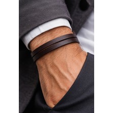 Herşey Nota Essential Brown – Düz Hakiki Deri Erkek Bileklik-90-10