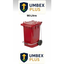 Umbex Plus Pedallı Plastik Çöp Konteyneri 90 Litre Plastik Konteyner - A Isıya Karşı Dayanıklı-Kırmızı