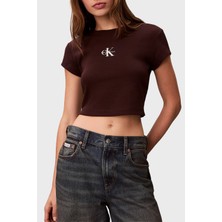 Calvin Klein Fitilli Pamuklu Slim Fit Bisiklet Yaka Crop T Shirt LV047AB8022E8 Bayan T Shirt LV047AB802 2e8