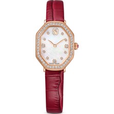Swarovski 5730373 Dextera Octagon Watch, Swiss Made, Leather Strap, Red, Rose Gold-Tone Finish