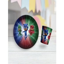 Pijamaskeliler Temalı Karton Tabak Bardak Set 8 Tabak 8 Bardak