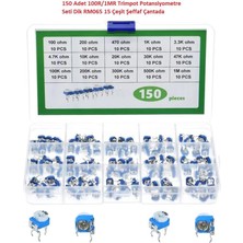 Hatfon 150 Adet 100R/1MR Trimpot Potansiyometre Seti Dik RM065 15 Çeşit Şeffaf Çantada