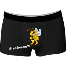 Onudabunuda Erkek Pamuklu Baskılı Boxer Arı Desenli Kırmızı Siyah