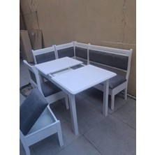 Bengi Ankara Mobilya Köşe Mutfak 90553 Tk Kayın Ahşap Sandık Açıl Masa Babyface Gri Kumaş Parlak Beyaz Lake