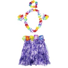 Samur Luau Aloha Hawaii  Kolye Etek Taç ve Bileklik Seti Mor