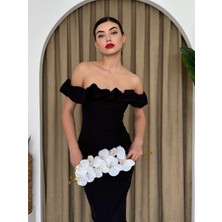 Moda Loris Popi Madonna Yaka Kalem Elbise