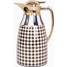 RYOKO Roomours Circus 1l Siyah Beyaz Altın Detaylı Çift Katmanlı Termos