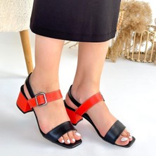 SEPET365 Year Siyah Cilt Turuncu Detaylı Topuklu Ayakkabı