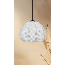 Decory Verda Ekru Soft Beyaz Mesh Dokulu Avize, Pinterest Tarzı Tekli Sarkıt Avize (Bioplastik) E27