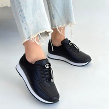 SEPET365 Finna Siyah Cilt Bağcıklı Spor Ayakkabı