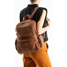 571 Collections Yıkanmış Deri Sırt çantası (Poliüretan) Taba MODEL:(571-14-11G)