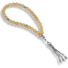 Tudi Silver Fasetalı Kesim Kazaziye Püsküllü Kehribar Gümüş Tesbih