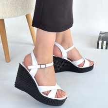 SEPET365 Minna Beyaz Cilt Dolgu Topuk Sandalet