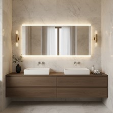 Aypars Atölye Minimal Çizgi LED Işıklı Dikdörtgen Ayna – Japandi Tarz Modern Duvar & Banyo Aynası