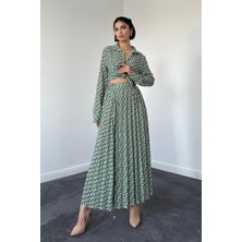 Moda Loris Yeşil Dijital Baskılı Etek