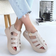 SEPET365 Toten Bej Cilt Kemerli Sandalet