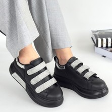 SEPET365 Elika Siyah Cilt Simli Cırt Cırtlı Spor Ayakkabı