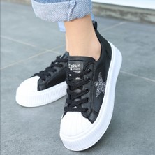 SEPET365 Piata Siyah Cilt Beyaz Tabanlı Bağcıklı Spor Ayakkabı