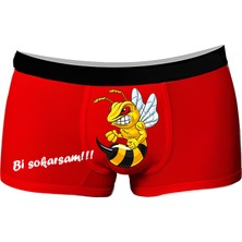 Onudabunuda Erkek Pamuklu Baskılı Boxer Arı Desenli Kırmızı Siyah
