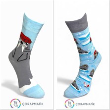 Çorapmatik Sağlı Sollu Fok Balığı Desenli Renkli Çorap