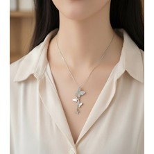 Hoolya Design Xuping Kelebek Detaylı Zirkon Taşlı Gümüş Renk Premium Çelik Kolye