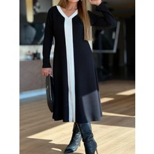 V Yaka Şerit Detaylı Elbise