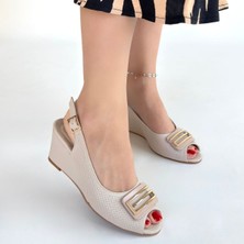 SEPET365 Mamba Bej Cilt Dolgu Topuk Ayakkabı