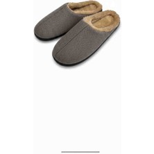 Gülardata Lüks Peluş Astarlı Kaymaz Taban Erkek Ev Terliği - Gri