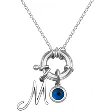 Mavili Gümüş Charm Lock Harf Gümüş Kolye