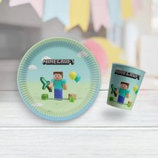 Minecraft Temalı Karton Tabak Bardak Set 8 Tabak 8 Bardak