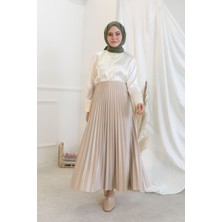 Rfk Butik Kadın Piliseli Tesettür Etek - Açık Bej
