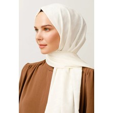 Azbey Kazayağı Desen Parlak Jakar Şal Ekru