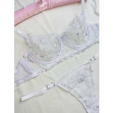 Rozenin Lingerie Minik Çiçekli Dantelli Balenli Kapsız Sütyen Takımı