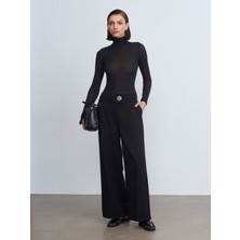 Dilvin 72244 Gold Düğmeli Geniş Paça Pantolon-Siyah