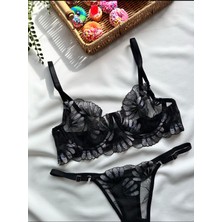 Rozenin Lingerie Çiçek Desenli Transparan Bralet Sütyen Takımı