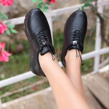 SEPET365 Romy Siyah Cilt  Bağcıklı Spor Ayakkabı