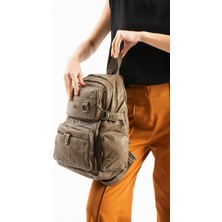 571 Collections Yıkanmış Deri Sırt çantası (Poliüretan) Vizon MODEL:(571-14-11G)