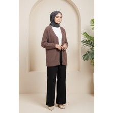 Tesettür Diyarı Triko Frost Hırka- Kahverengi Standart (36-42 Uyumlu)