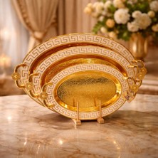 Teknonisa 3lü Çelik Sofra Tepsi Gold Beyaz Desenli  Renk