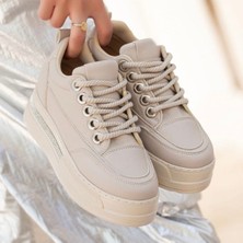 SEPET365 Lulu Bej Cilt Bağcıklı Spor Ayakkabı