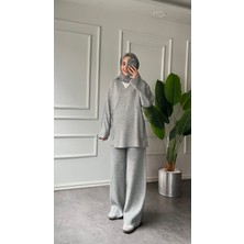 Rfk Butik Kadın Yan Bağlamalı Triko Tesettür Takım - Gri