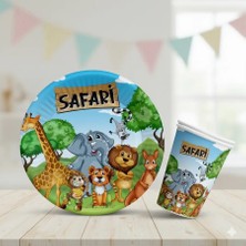 Safari Temalı Karton Tabak Bardak Set 8 Tabak 8 Bardak