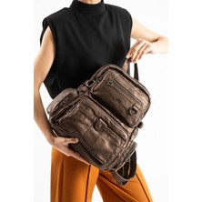 571 Collections Yıkanmış Deri Sırt çantası (Poliüretan) Bronz MODEL:(571-14-11G)