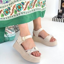 SEPET365 Luno Bej Cilt Kemerli Sandalet